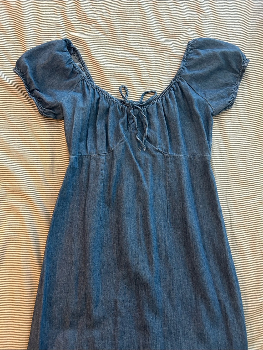 Old Nacy Denim Blue Peasant Dress